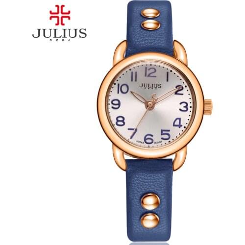 JULIUS Woman Watch Silver Easy Read Large Arabic Index Ladies Leather Strap Rose Gold Relojes Mujer Relogio Dropship JA-933