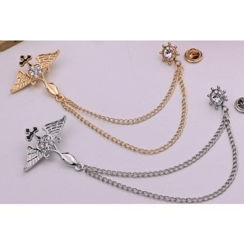 1pcs Badges Zinc Alloy Leaves with Link Chain Fashion Brooch Pin for Jacket Coat Suit Shirt Collar Accessory