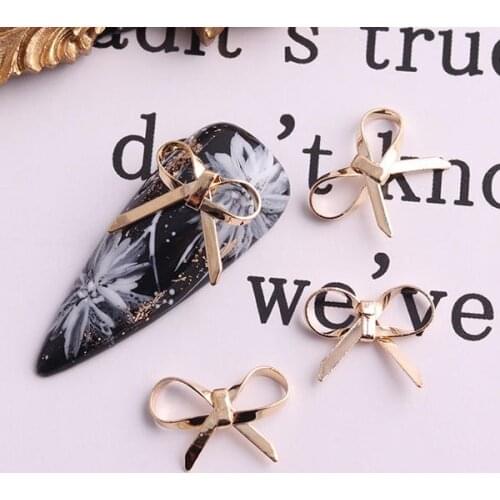 10pcs TN4984 Gold Bow rosette Nail Decals Metal Stud Nail art Rivet Charms DIY Nails Accessories 3D metal Nail Art Decorations