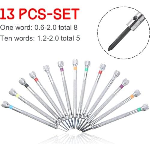 13 Pcs/pack 0.6-2.0mm Watch Screwdrivers Set Alloy Steel Repair Tool Precision Screwdrivers Watch Glasses Repair Tool Kits