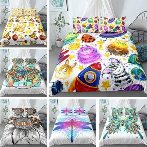 Butterfly 2/3pcs Kid Bed Cover Set Insect Bee Duvet Covers Adult Child With Pillowcases Comforter Bedding Set Queen King Size