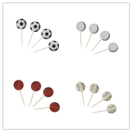 24/48pcs Kids Baseball Football Theme Cake Topper Happy Birthday Party Soccer Cupcake Toppers With Sticks Decorate Baby Shower