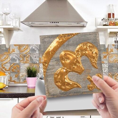 24 Pcs Retro Gold Pattern PVC Tiles Stickers Wall Sticker Bathroom Living Room Decor Home Decoration Accessories
