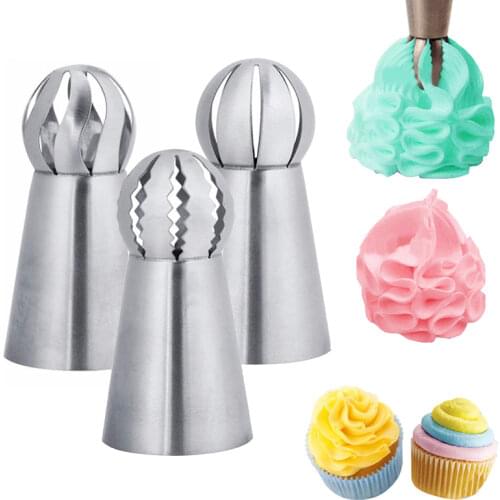 3Pcs/Set Russian Ball Flower Icing Piping Nozzles Fondant Tips Cake Decoration Tools Kitchen Pastry Cupcake Baking Pastry Tools