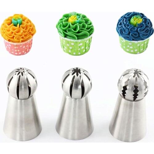 3Pcs Russian Piping Nozzle Stainless Steel Sphere Ball Icing Confectionary Pastry Tips Cupcake Decorator Kitchen Bakeware