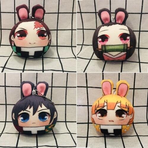 4pcs Anime Demon Slayer Kimetsu No Yaiba Kamado Tanjirou Kamado Nezuko Plush Keyring Bag Pendant Toy 8cm Soft Stuffed dolls Gift