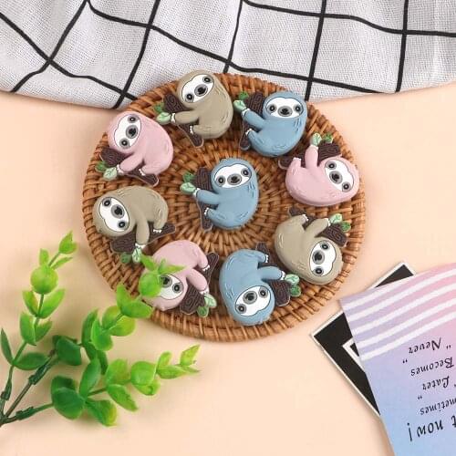 Kovict 6/10pc Cartoon Mini Sloth Silicone Beads Food Grade Silicone Pendants DIY Pacifier Chain Accessories Baby Molar Toys