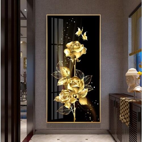 Abstract Golden Roses Wall Art Canvas Print Minimalist Style Poster And Print For Living Room Modern Flower Painting Home Decor
