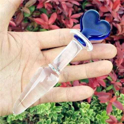 Crystal Glass Anal Plug,Blue heart Butt stopper Masturbation Toys Erotic Glass Dildo Vagina G Spot Sex Product for Women men