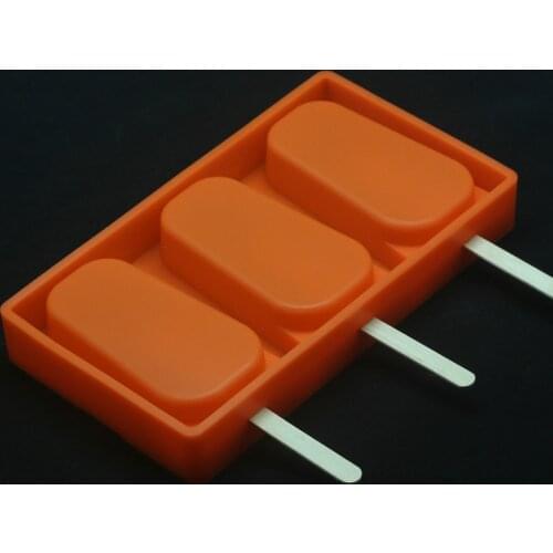 Free 50 Wooden Sticks 3-Cavity Ice Cream Tools Silicone Popsicle Mold Set with Lid Ice Cream Tubs Ice Cube Maker Ice Lolly Tray