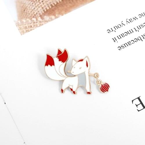 New cartoon alloy badge cute little fox brooch ins funny little fox holding lantern enamel pin jewelry accessory friend gift