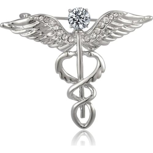 Funmor Crystal Rhinestone Wing Snake Shape Brooches Corsage Double Animal Medical Style Hospital Badge Hijab Pins