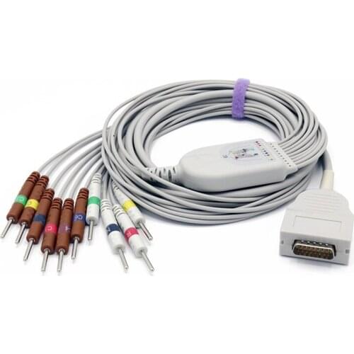 EKG Cable One Piece 10 Lead Wires DB15 Plug Din 3.0 End IEC Standard for Burdick EK 10 EKG Machine