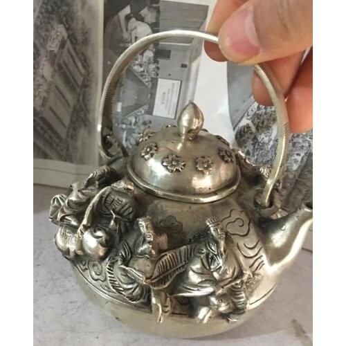Exquisite and peculiar Tibetan silver handicrafts, Chinese mythology, ancient Eight Immortals jug metal statue