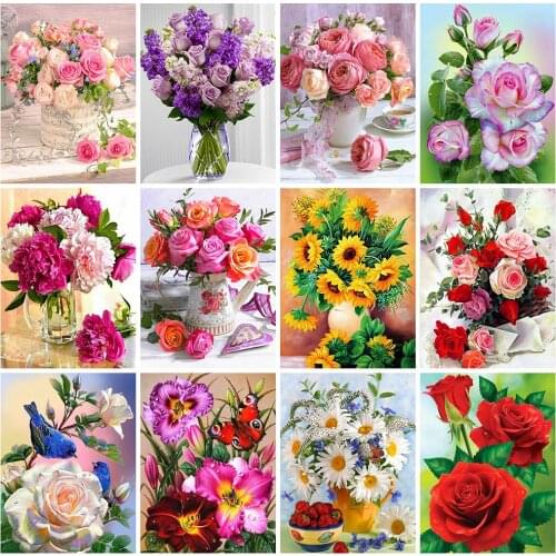 EverShine Diamond Embroidery Full Drill Square Flower 5D Diamond Painting Rose Mosaic Sunflower Picture Of Rhinestone Wall Decor