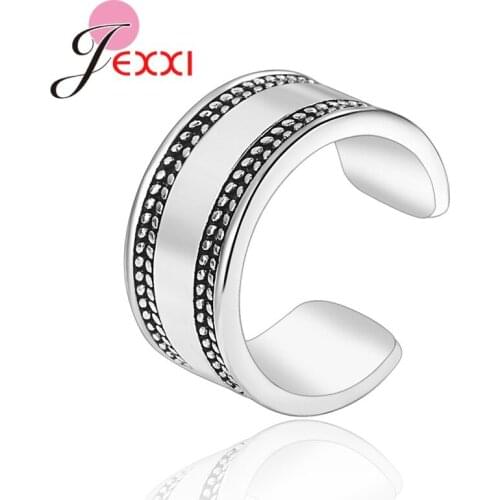 Authentic 925 Sterling Silver Smooth Retro Style Adjustable Finger Ring For Women Wedding Party Fashion Jewelry Bijoux