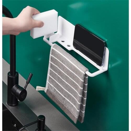 Adhesive Sponge Holder Brush Holder Dish Cloth Hanger Sink Caddy Organizer Storage for Kitchen Sink No Drilling phone holder