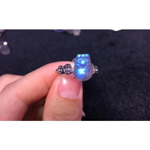 Genuine Natural Labradorite Blue Light Pi Xiu Adjustable Ring 14x10mm 925 Sterling Silver Women Men Rare AAAAA