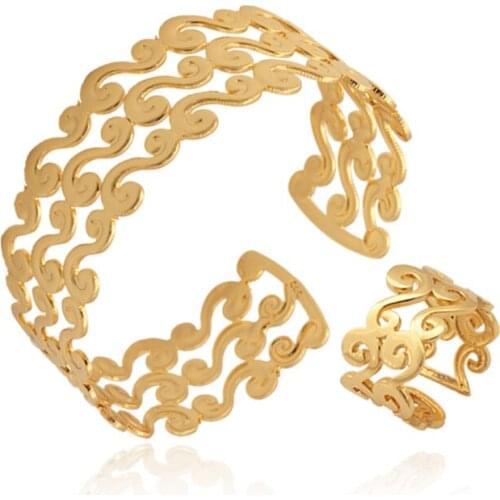 Ring Bracelets Set For Women Men Jewelry Trendy Fashion New Gold Color Vintage Cuff Bracelets Jewelry Sets HR5192