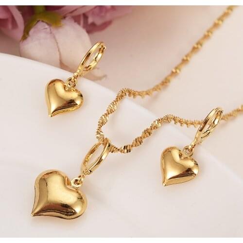 Heart Jewelry sets Classical Necklaces Earrings Set Gold ColorBrass Africa Wedding Brides Dowry party jewelry for women girls
