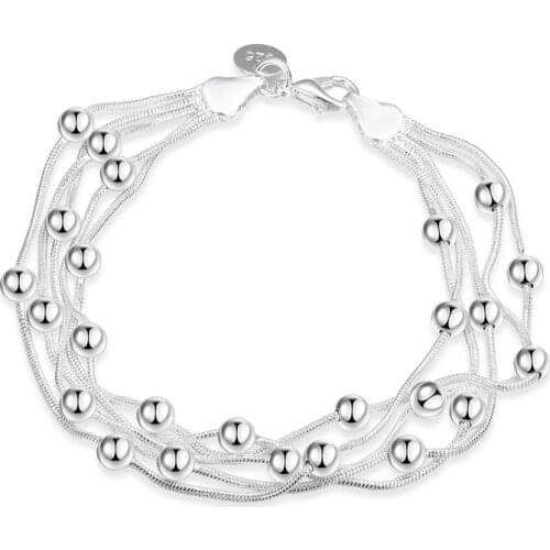 Hot Silver color Five wire beads charm bracelet fashion jewelry beautiful street style for woman birthday gift Top quality H234