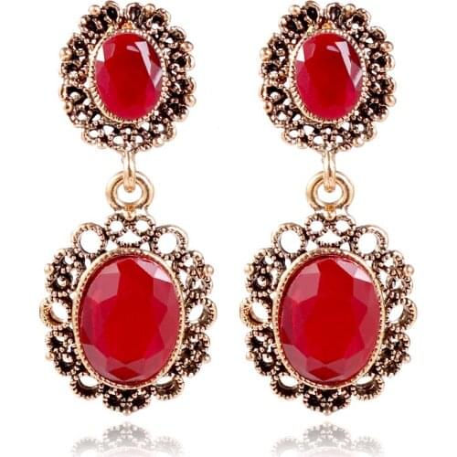 MIARA.L Fashion Decorative Pattern Court Tinting Fan Retro Eardrop Earrings Oval Earrings