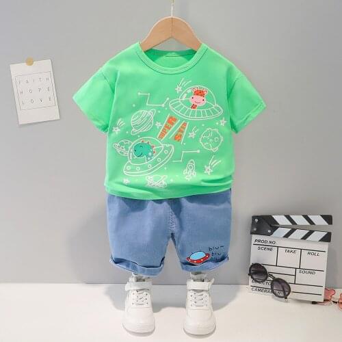 Fashion Baby Clothes Sets Toddler Girl Clothes 2 Pcs Sets Cool Print Short Sleeve T-shirt+denim Pants Baby Boy Clothes Sets 0-3Y