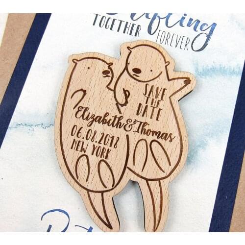 Sea Otters Save the Date, Save the Date Magnet, Wood Save the Dates, Wedding Invitation, Wedding Favors, Rustic Save the Date