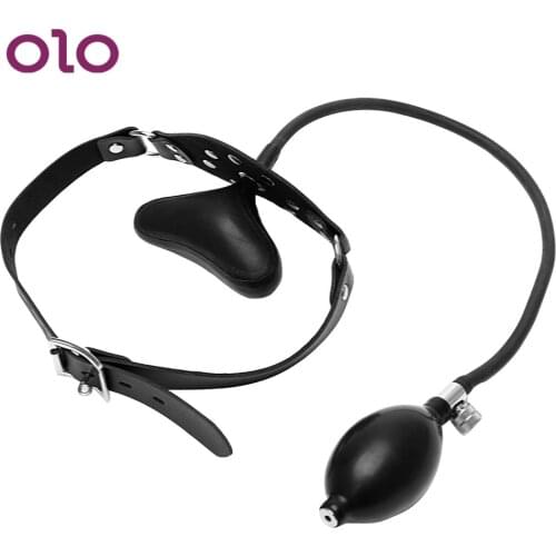 OLO Inflatable Mouth Gag PU Leather Mouth Stuffed Restraints Oral Fixation Band Flirting Sex Toys for A Couple Adult Games