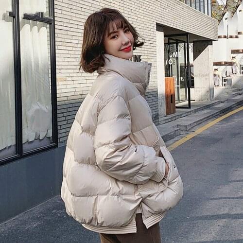 2020 New Winter Women Loose Thick Warm Stand Collar Down Coat 90% White Duck Down Parkas Zipper Windproof Snow Outwear