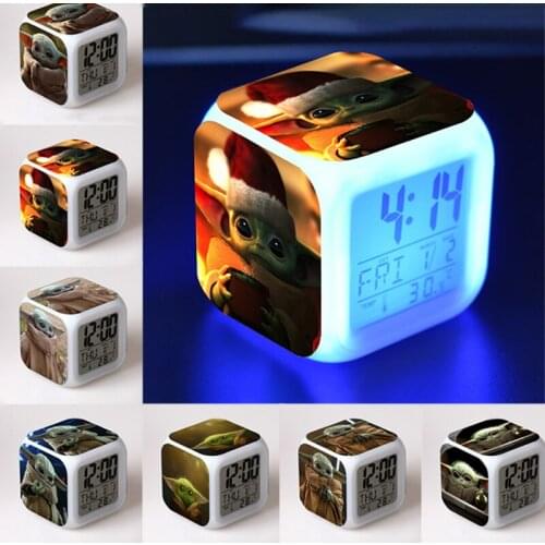 Kawaii Baby Yoda Alarm Clock The Mandalorian LED Enfant Digital 7 Colors Luminous Night Light Clock Toys for Boys Gilrs Gifts