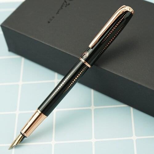New Picasso Pimio 916 Black Metal Fountain Pen Iridium Medium Nib with Beautiful Golden Dots Office Business School Gift Ink Pen
