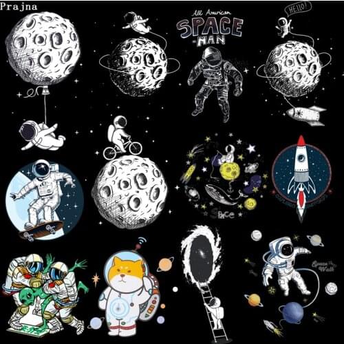 Prajna Iron on Transfer Space Astronaut Patch Heat Transfer Vinyl Planet Patches Applique Hippie Alien UFO Thermal Sticker DIY