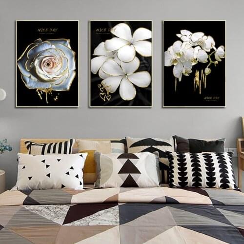 Black Background White Flowers Canvas Painting Prints Modern Wall Decorative Posters for Bedroom Hotel Home Decor Art Pictures