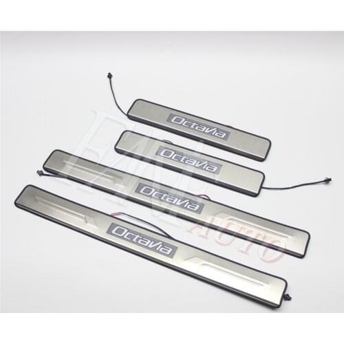 Stainless Steel Led Door Sill Scuff Plate Guard Sills Protector Trim For Skoda Octavia