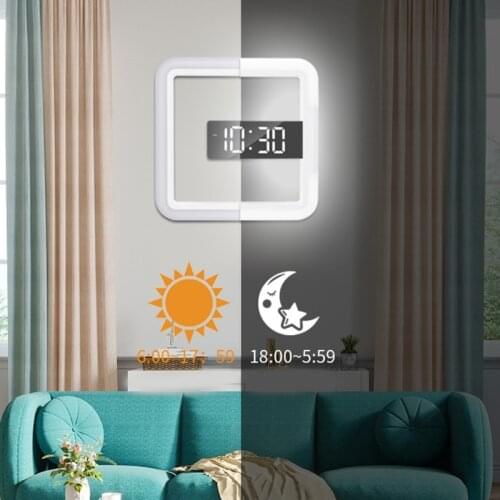 LED Wall Clock Digital Wall Clock Creative LED Mirror Wall Clock with Alarm/Temperature Ring Multicolor Mirror Hollow