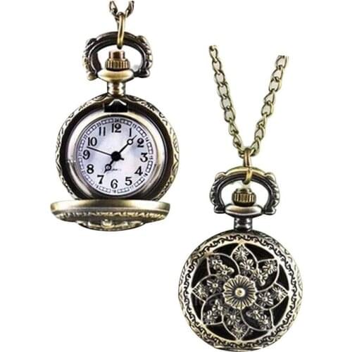 Unisex Vintage Hollow Windmill Bronze Quartz Pocket Watch Pendant Necklace