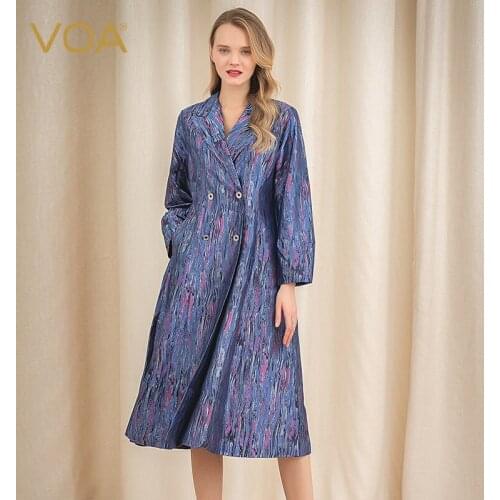 VOA heavyweight silk pleated stitched British retro double-button suit collar long-sleeved long windshield F320