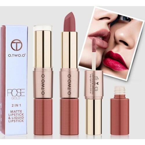 O.TWO.O 2 in 1 Lip Makeup Lipstick 12 Colors Matte Lipstick Liquid Cosmetics Waterproof Long lasting Non-sticky Lip Gloss