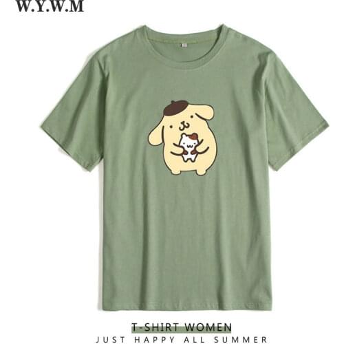 WYWM Summer Kawaii Cartoon Printed Tshirts Women Cute Harajuku Simple Graphic Tee for Girls 2021 Loose Streetwear Female Top
