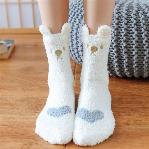 Women Winter Cute Cartoons Coral Fleece Socks Female Winter Home Socks Plush Thickened Warm Socks Autumn and Winter Sleep Socks