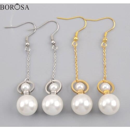 Gold/Silver Color Faux Pearl Perfume Bottle Pendant Earrings Baroque White Pearl Necklace Charm Pearl Dangle Earring WX1622-E