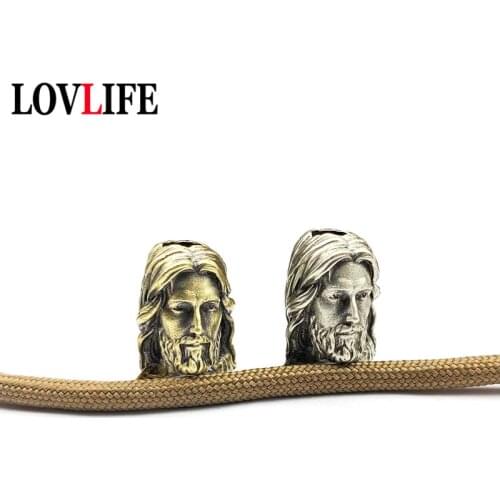 EDC Umbrella Rope Pendants Jewelry Brass Paracord Beads Christianity Jesus Savior God DIY Keychain Hangings Lanyards Accessories