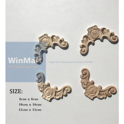 1pc For Home Furniture Wall Cabinet Door Decor Crafts Wood Carved Decal Corner Onlay Applique Vintage Unpainted Frame 8*8 0.8