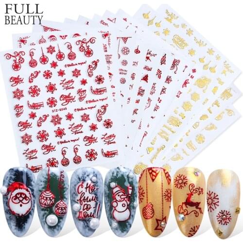 18pc 3D New Years Stickers for Nails Decoration Red Gold Snowflakes Holographic Glitter Sliders Foils Nail Decals CHSTZG041-049