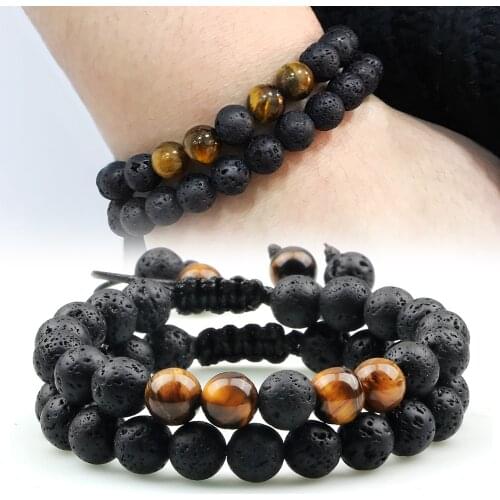 2pc/set Couple Distance Beaded Bracelet 8mm Natural Stone Tiger Eye Turquoises Braided Bracelets for Women Chakra Prayer Jewelry