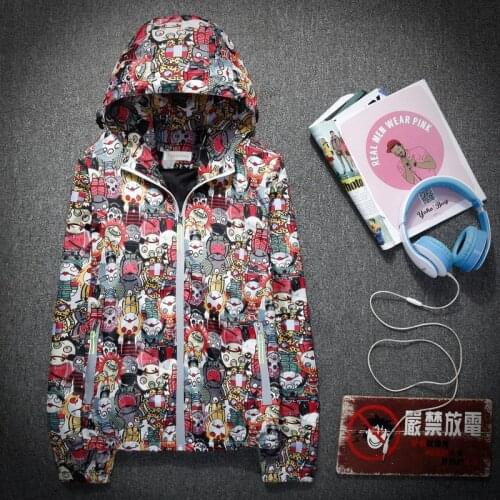 2021 Mens Fashion Jack with Cartoon Pattern, New Mens Hooded Windbreaker,Spring and Autumn Light Outgoing Coatt
