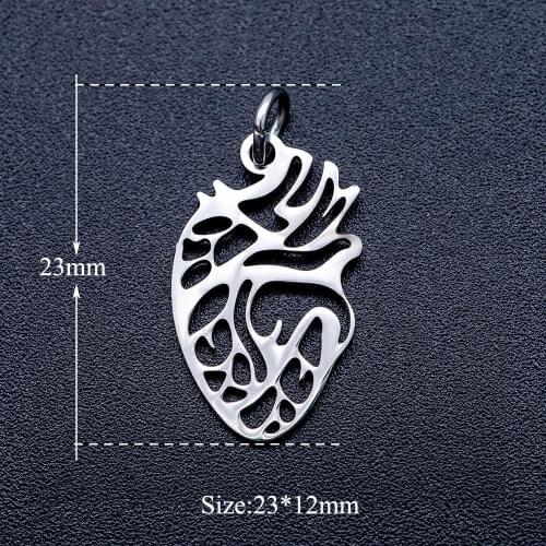 5pcs/lot 316L Stainless Steel Human Heart DIY Charm Pendant Wholesale Charms for Necklaces Jewelry Finding Supplies