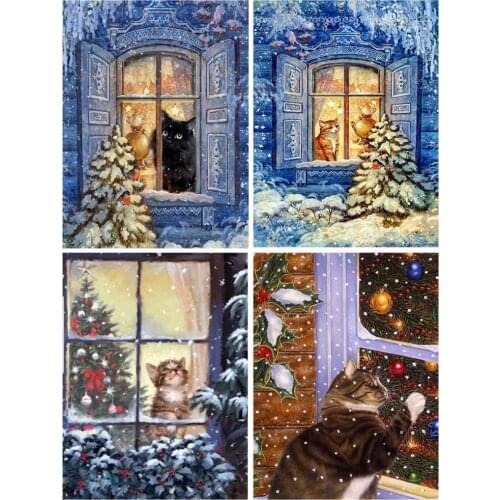 Diamond painted animal cross embroidered cat diamond square Mosaic 5D DIY Winter Christmas crafts decoration gift