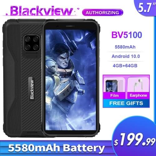 Blackview BV5100 IP68 Waterproof Rugged Smartphone 5.7'' 4GB+64GB 5580mAh Android10 Octa Core NFC Global Version 4G Mobile Phone